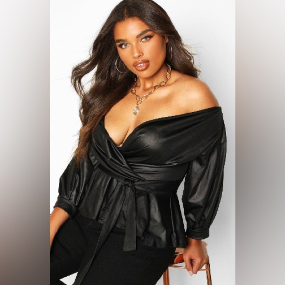 New with Tags - Boohoo Off the Shoulder Leather Look Top